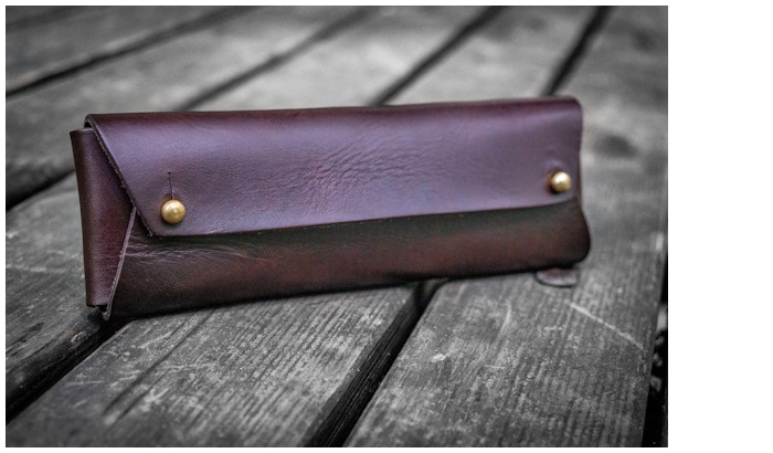 Étui Galen Leather Co., série The Student Leather Pencil Case Brun foncé 