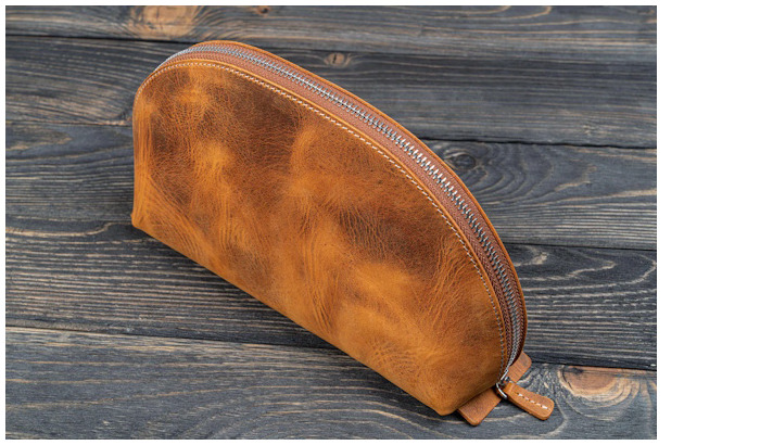 Étui Galen Leather Co., série Leather Lunar Makeup / Toiletry Bag Brun Crazy Horse