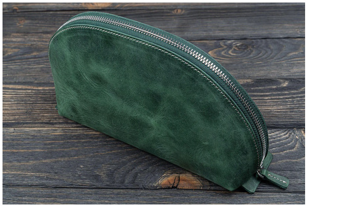 Étui Galen Leather Co., série Leather Lunar Makeup / Toiletry Bag Vert Forêt Crazy Horse