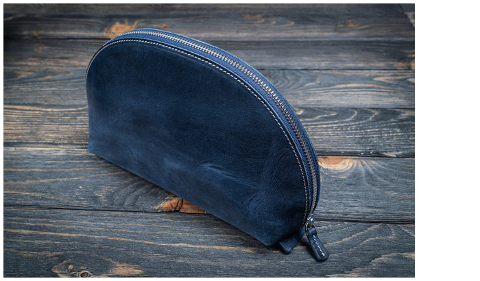 Étui Galen Leather Co., série Leather Lunar Makeup / Toiletry Bag Bleu Marine Crazy Horse