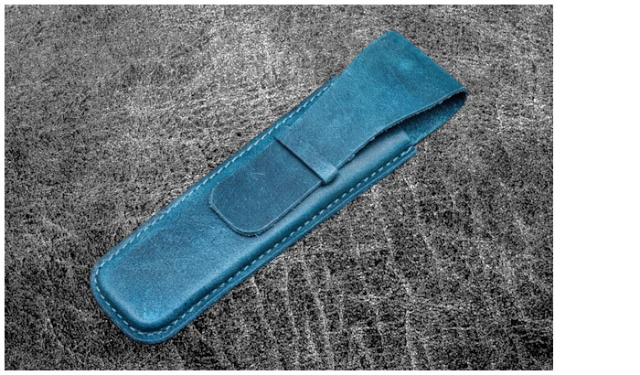 Étui pour stylo Galen Leather Co., série Vintage Slim Leather Single Pen Sleeve Bleu Océan Crazy Horse  
