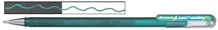 Pentel Gel pen, Hybrid Dual Metallic series Green & Metallic Blue ink