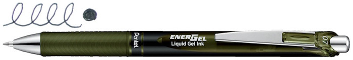Pentel Retractable Gel pen, EnerGel series Olive-Black Ink (Metal tip)