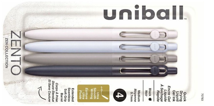Stylos encre gel Uni-Ball, série Zento (Collection Zen - Paquet de 4 - Encre noire)