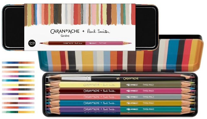 Caran d'Ache Colored pencil set, Paul Smith 5th Special Edition series (12 bicolor water-soluble pencils + 1 brush)