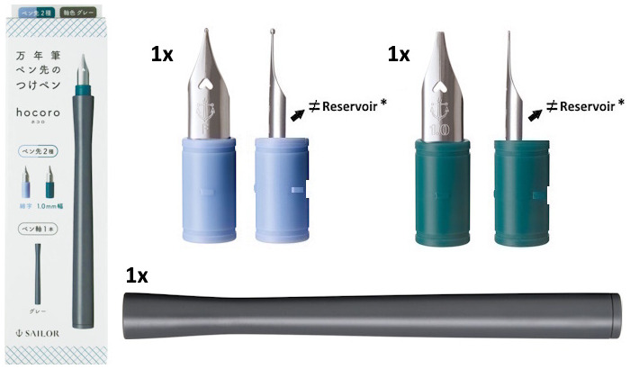 Sailor Hocoro Dip pen, Inks & Dip Pens series Gray (Fine + 1.0mm calligraphy nibs)