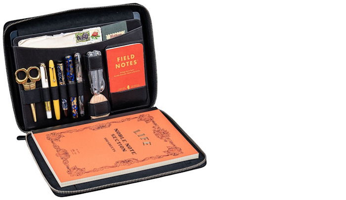 Sac Galen Leather Co., série Leather Compendium Bag - A4 Zippered Folio Organizer Noir