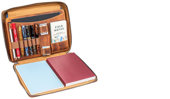 Sac Galen Leather Co., série Leather Compendium Bag - A4 Zippered Folio Organizer Brun Crazy Horse