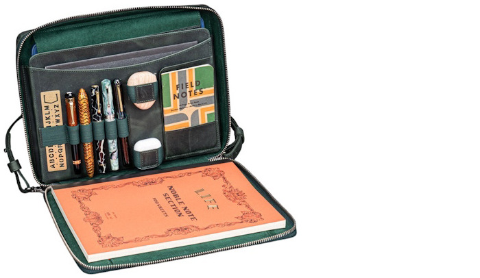 Sac Galen Leather Co., série Leather Compendium Bag - A4 Zippered Folio Organizer Vert forêt Crazy Horse