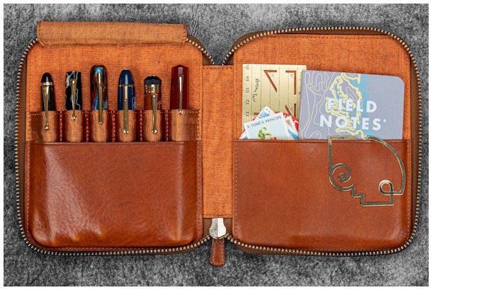 Étui pour stylo Galen Leather Co., série Legacy Collection Leather Zip Pen Case (6) - A6 Cognac profond