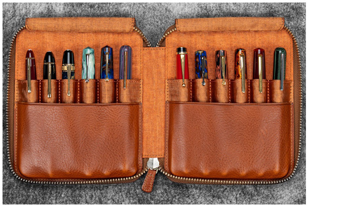 Étui pour stylo Galen Leather Co., série Legacy Collection Leather Zip Pen Case (12) - A6 Cognac profond