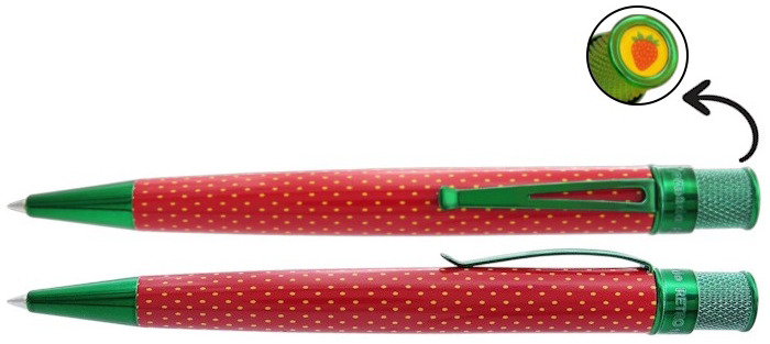 Stylo bille roulante r&eacute;tractable Retro 51, s&eacute;rie Tornado Fruit - Fraise