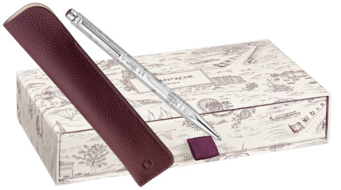 Caran d'Ache Ballpoint pen & pouch set, Ecridor Toile de Jouy - Geneva Edition SE series Platinum