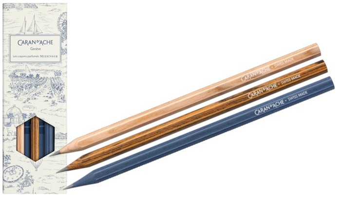 Caran d'Ache Wooden lead pencils, Toile de Jouy - Geneva Edition SE series (Pack of 3 - scented)