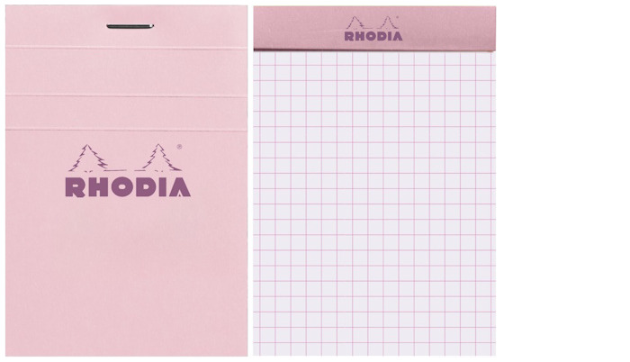 Bloc-notes (A7) Rhodia, série Couleurs Rose (Quadrillé 5x5 - Agrafé)