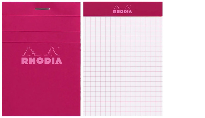 Bloc-notes (A7) Rhodia, série Couleurs Prune (Quadrillé 5x5 - Agrafé)
