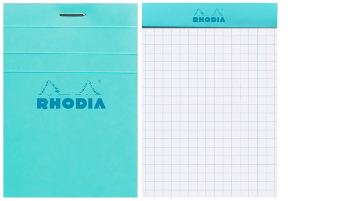 Bloc-notes (A7) Rhodia, série Couleurs Azur (Quadrillé 5x5 - Agrafé)  