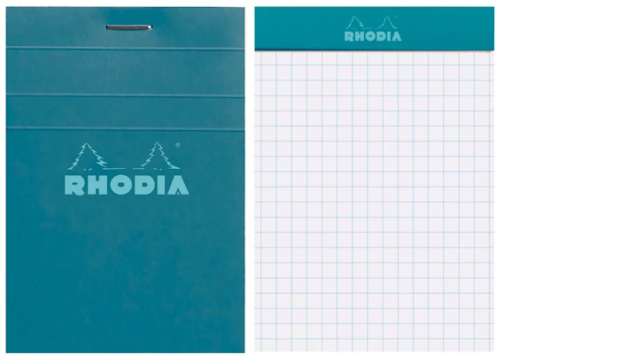 Bloc-notes (A7) Rhodia, série Couleurs Paon (Quadrillé 5x5 - Agrafé)  