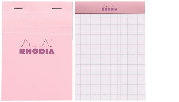 Bloc-notes (A6) Rhodia, série Couleurs Rose (Quadrillé 5x5 - Agrafé)