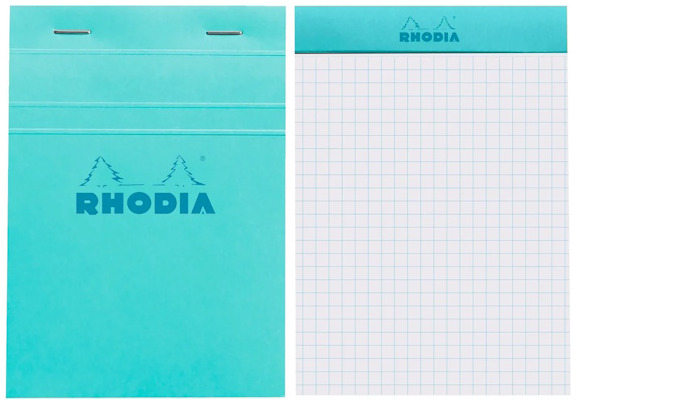 Bloc-notes (A6) Rhodia, série Couleurs Azur (Quadrillé 5x5 - Agrafé)  