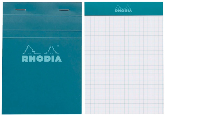 Bloc-notes (A6) Rhodia, série Couleurs Paon (Quadrillé 5x5 - Agrafé)  