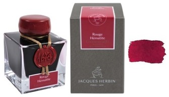 Bouteille d'encre Jacques Herbin, Encres 1670  Rouge hématite(paillettes dorées)