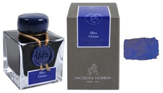 Bouteille d'encre Jacques Herbin, Encres 1670 bleu océan (paillettes dorées)