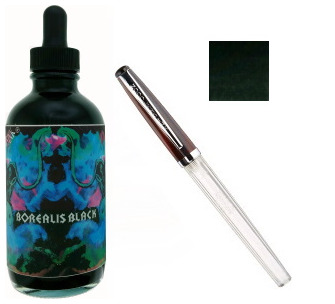 Bouteille d'encre Noodler's Ink, série 4.5 oz. Bottles Encre noire (Borealis Black)- avec Stylo plume