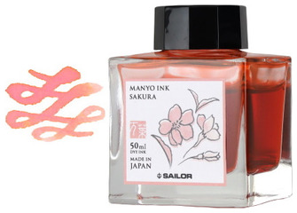Bouteille d'encre Sailor, série Manyo Encre rose pastel (Sakura)- 50ml