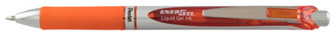 Stylo encre gel rétractable Pentel, série EnerGel Encre orange (Metal tip)