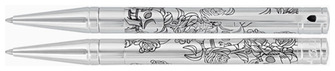 Stylo bille Dupont, S.T., série D-Initial Argenté (Tête de mort & Roses)