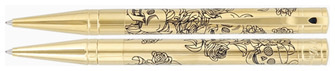 Stylo bille Dupont, S.T., série D-Initial Doré (Tête de mort & Roses)