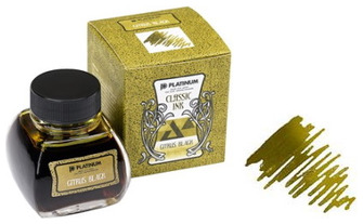 Bouteille d'encre Platinum, série Classic Ink Encre Jaune-Vert (Citrus Black - 60ml)