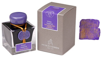 Bouteille d'encre Jacques Herbin, série Encres 1670 Violet Impérial (paillettes dorées)