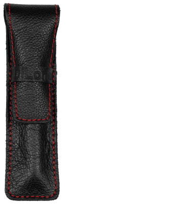 Étui pour stylo DiLoro, série Leather Pen Sleeve (Simple) Noir coutures rouges
