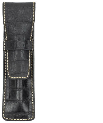 Étui pour stylo DiLoro, série Leather Pen Sleeve (Simple) Noir imprimé croco