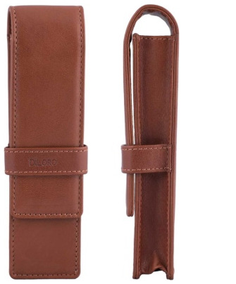 DiLoro Pen pouch, Leather Pen Holder (Double) series Bugatti tan