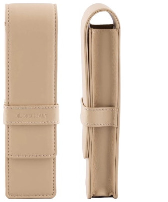 Étui pour stylo DiLoro, série Leather Pen Holder (Double) Beige	