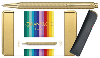 Ensemble stylo bille & étui Caran d'Ache, série Édition Limitée 2022 Collection Ecridor Sunlight Gift Set Color Treasure Or