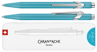 Stylo bille Caran d'Ache, série 849 Colormat-X Turquoise (avec boîte cadeau)   
