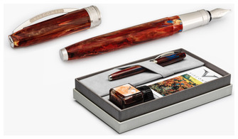 Ensemble stylo plume Visconti, série Van Gogh Rouge foncé (Red Vineyard - avec bouteille d'encre)