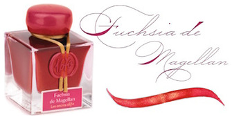 Bouteille d'encre Jacques Herbin, série Encres 1670 Fuchsia de Magellan (paillettes dorées)