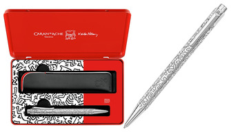 Ensemble stylo bille & étui Ecridor Caran d'Ache, série Édition Spéciale Keith Haring Platine