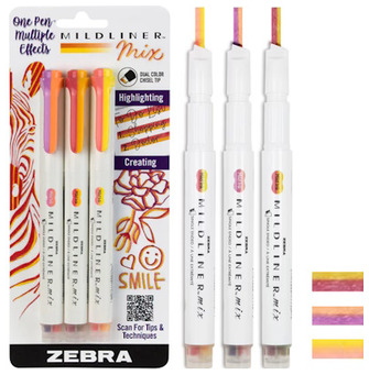 Surligneurs Zebra, série Mildliner Mix (Paquet de 3: Couleurs chaudes)
