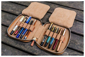 Étui pour stylo Galen Leather Co., série Leather Zippered 10 Slots Brun