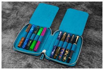 Étui pour stylo Galen Leather Co., série Leather Zippered 10 Slots Bleu Océan Crazy Horse