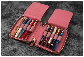 Étui pour stylo Galen Leather Co., série Leather Zippered 10 Slots Orange Crazy Horse