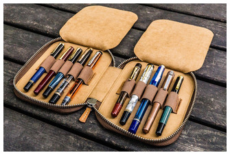 Étui pour stylo Galen Leather Co., série Leather Zippered 10 Slots Brun Crazy Horse