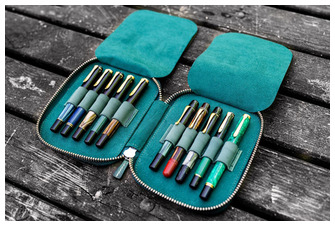 Étui pour stylo Galen Leather Co., série Leather Zippered 10 Slots Vert Forêt Crazy Horse