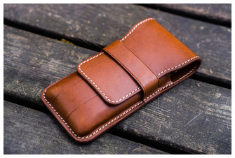 Galen Leather Co. Pen pouch, Leather Flap Pen Case (3) series Brown